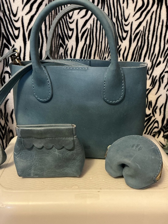 portland leather goods Handbags - PLG small raindrop in aqua with penny pouch and fortune cookie pouch